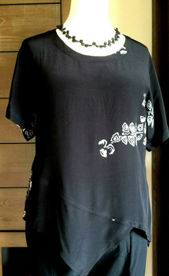 AW 143 Bluse SCHWARZ + GRAU+WEISS *NEU*LP*ab*75* * ART WEAR Viskose Zipfel-Shirt