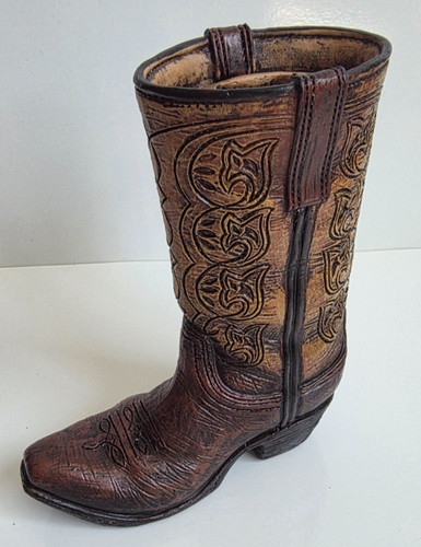 Cute Table Top Decorative Cowboy Boot Resin Vase or Planter 7"