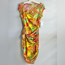 GUESS Women's Yellow Layla Printed Asymmetric Bodycon Mini Dress Size XS