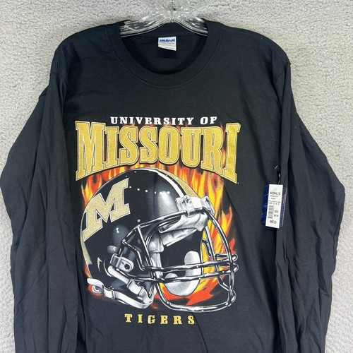 Missouri Tigers Shirt Mens Medium Black Football Long Sleeve Flames NCAA