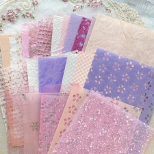 30 sheets A5 Unique Textured Scrapbook Paper&Mesh Fabric set - Handmade Craft Mu