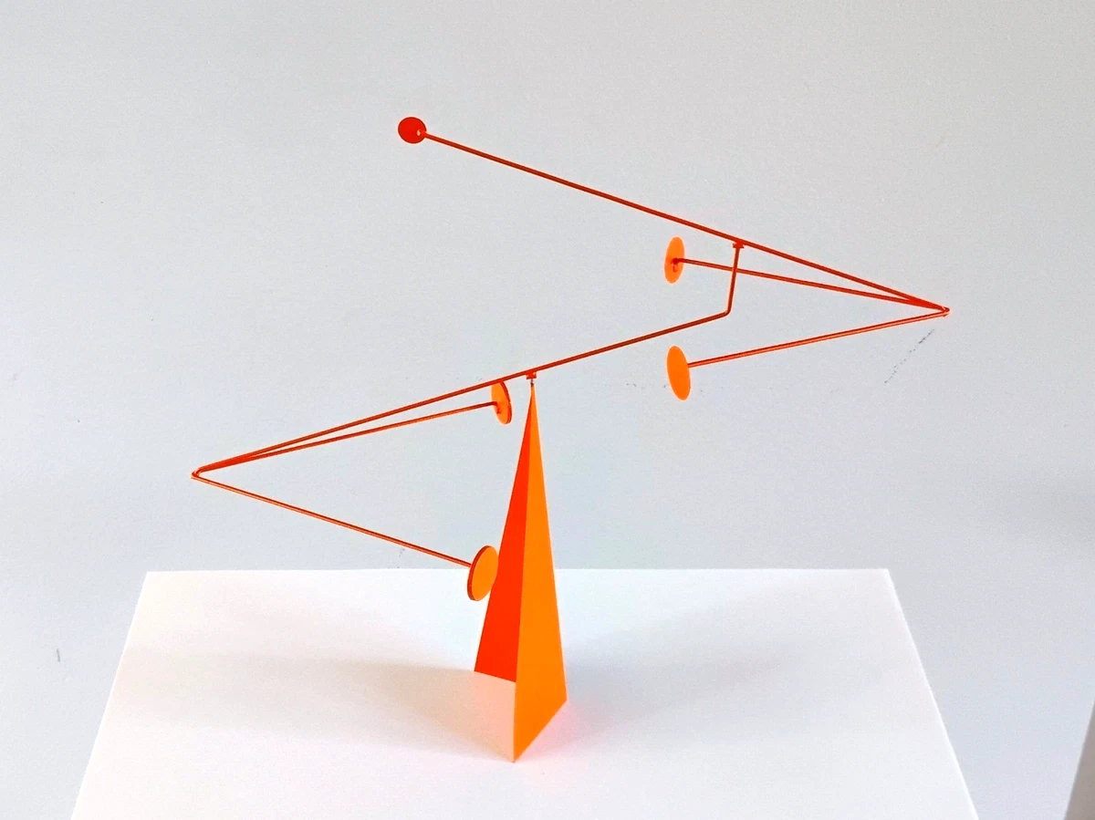 Orange Angular Stabile Tabletop Mobile Kinetic Sculpture Art