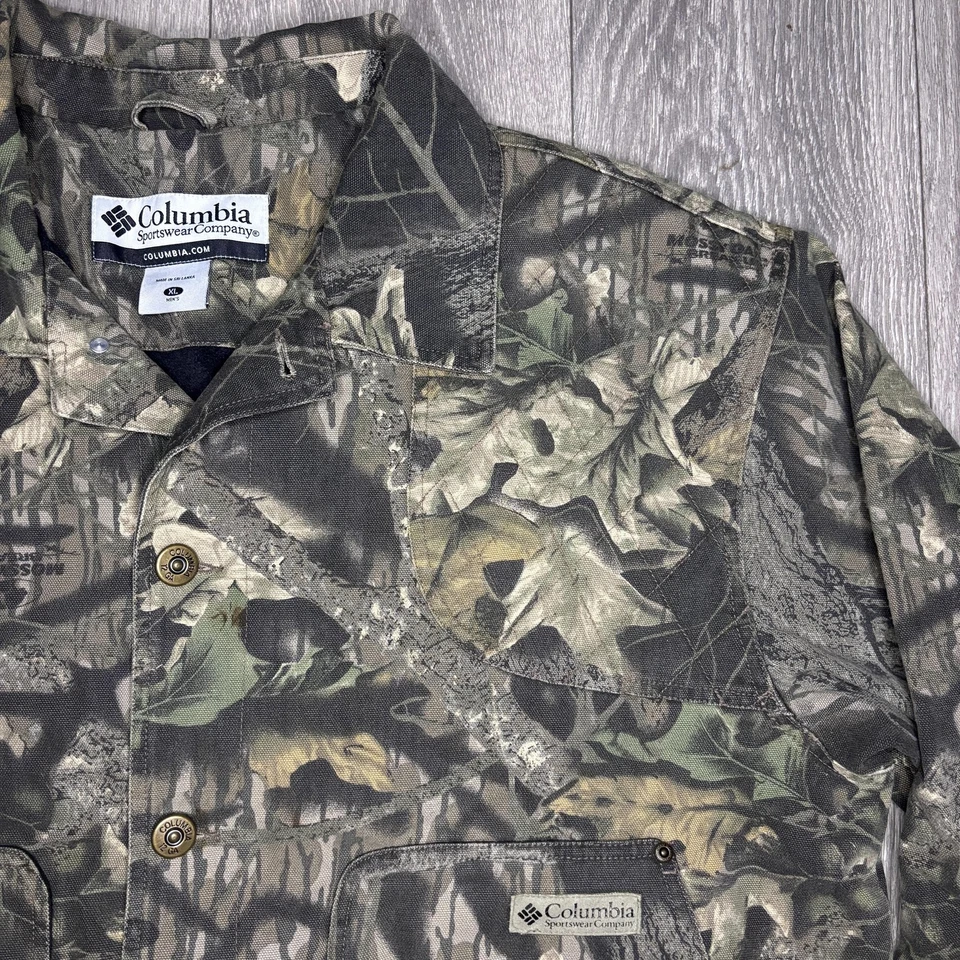 Chaqueta Columbia Para Hombre XL Camuflada Abotonada Caza 12 GA Lona Exterior Roble Musgo Foto 3 de 4