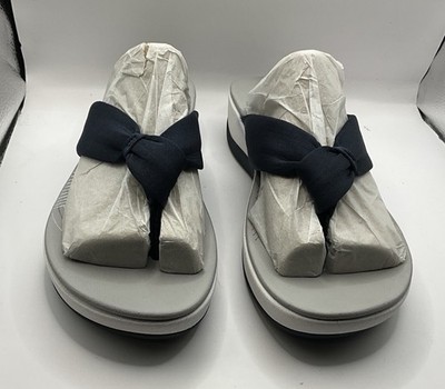 Cloudsteppers by Clark's Cushioned Soft Wedge Navy Blue Flip Flops Womens Sz 12