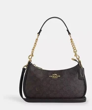 COACH CA548 Teri Shoulder Bag In Signature Canvas/Gold/Walnut/Black New