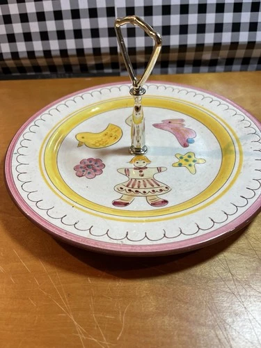 Stangl Ginger Girl Cookie Plate With Handle Yellow Pink Bunny Rabbit Handle VTG