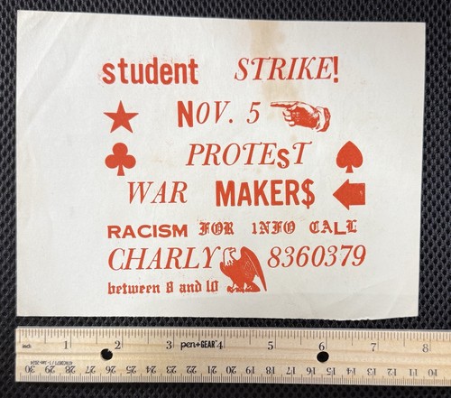 VTG 1960s Student Protest Flyer Strike Anti-War/Racism Vietnam Era - Picture 2 of 3