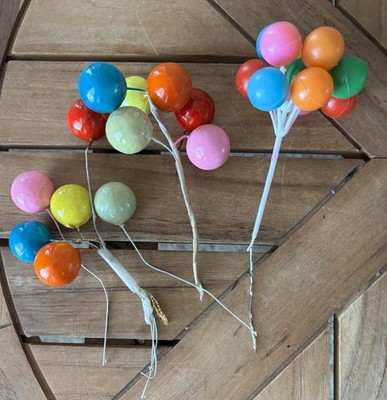 Vintage Balloon Birthday Cake Toppers Set Clown Cupcake Floral Arrangement