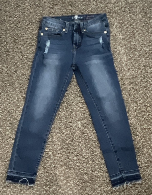 7 For All Mankind Girls Slim Skinny Ankle Blue Denim Medium Wash Jeans 10