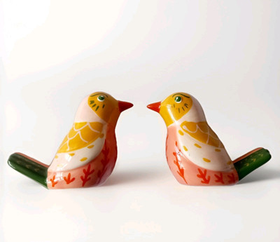 Süße Retro/Vintage Vibe bunte Keramik Vogel Salz & Pfefferstreuer