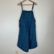 Earthbound Trading M Teal Aura Overall Jumpsuit Wide Leg Boho Hippie Bib Cotton