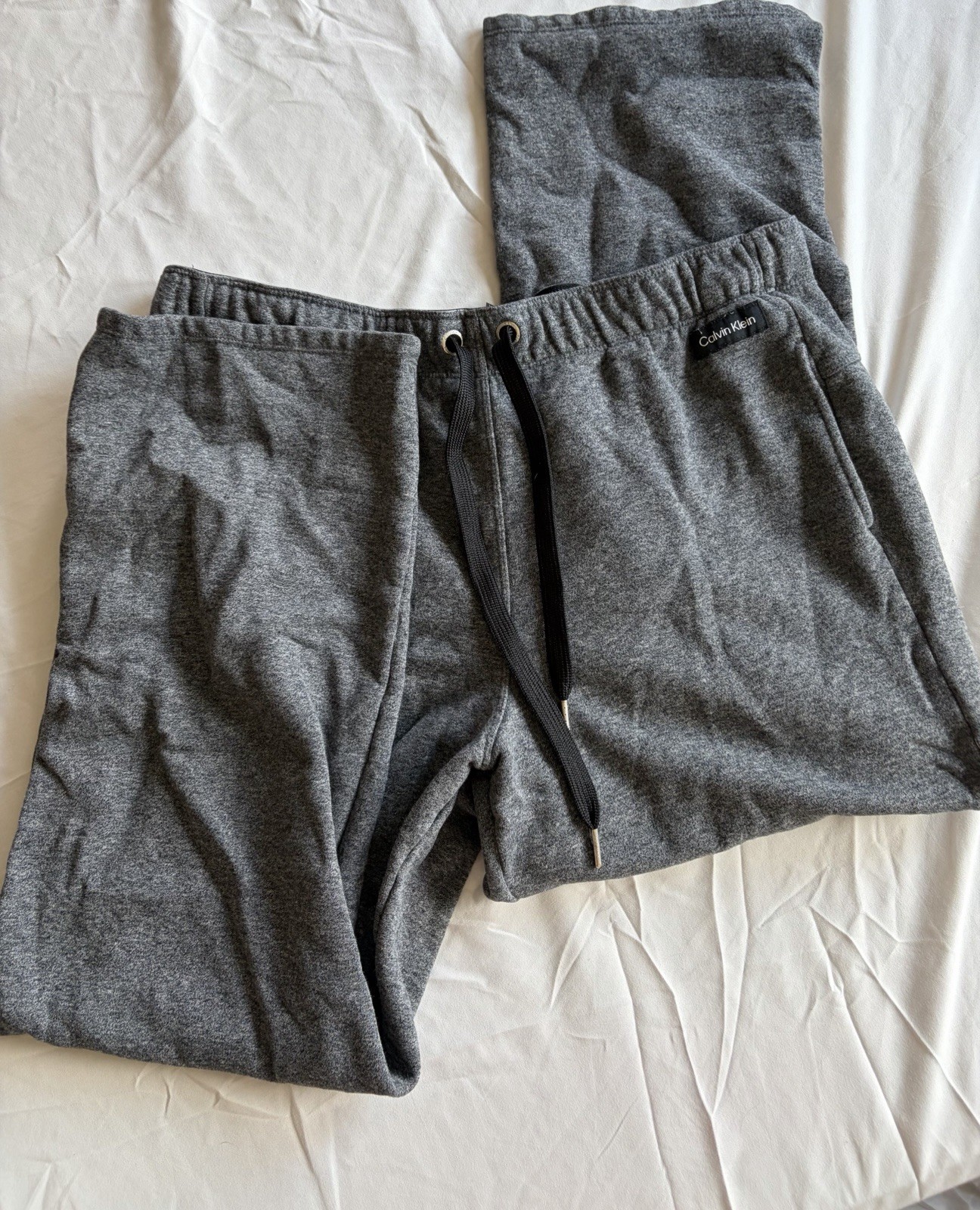Calvin Klein Men’s Gray Sweatpants L Cotton Blend Drawstring Pockets Straight