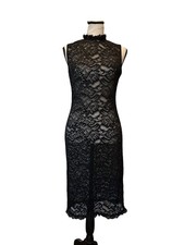 Bebe Black Lace Sheath Dress Mock Neck Sleeveless Cocktail Midi Dress Medium