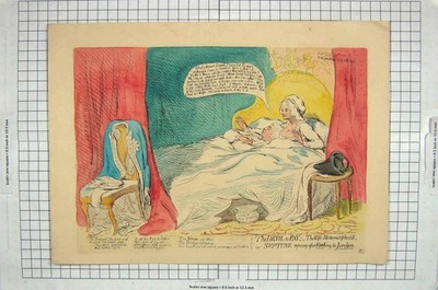 Original alter antiker Druck Farbe Mann Frau Schlafzimmer Neptun Fording Jordan 20.