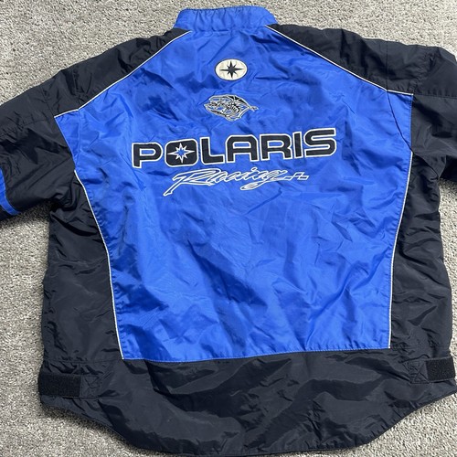 Vintage Polaris Snowmobile Racing Coat Jacket Pullover Blue Black Size XXL 2XL - Picture 10 of 13
