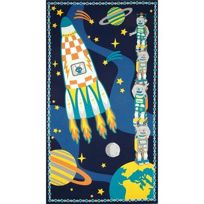 ''Atomic Bots'' Robots in Space Wall Hanging/ Quilt Cotton Fabric Panel