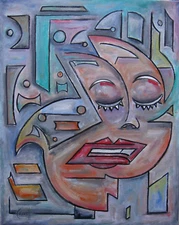 THE UNKNOWN DREAM cubism big oil painting 16x20 original art signed Crowell