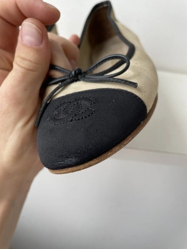 Chanel Wildleder Ballerinas Leder CC Kappe Zehenpartie Schleife Damen Größe 37 - Bild 10 von 21