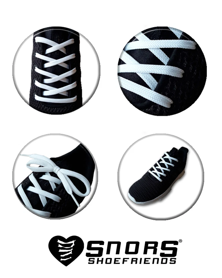 SNORS LACES Flat WHITE 60-240cm Long 2 Widths Polyester Shoe Laces  - Image 3 of 4