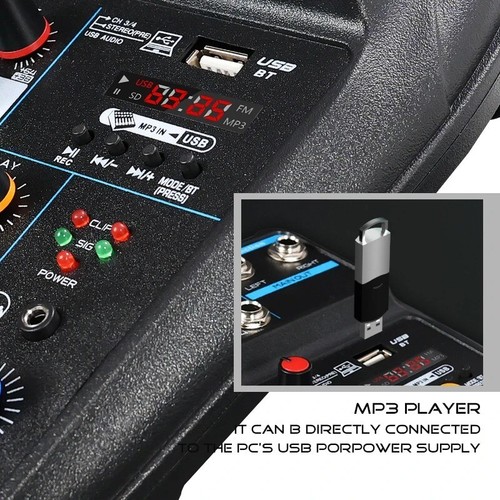 4 Channel DJ Mixer Bluetooth USB Audio Sound Card Live Studio Console 48V Power - Picture 3 of 6