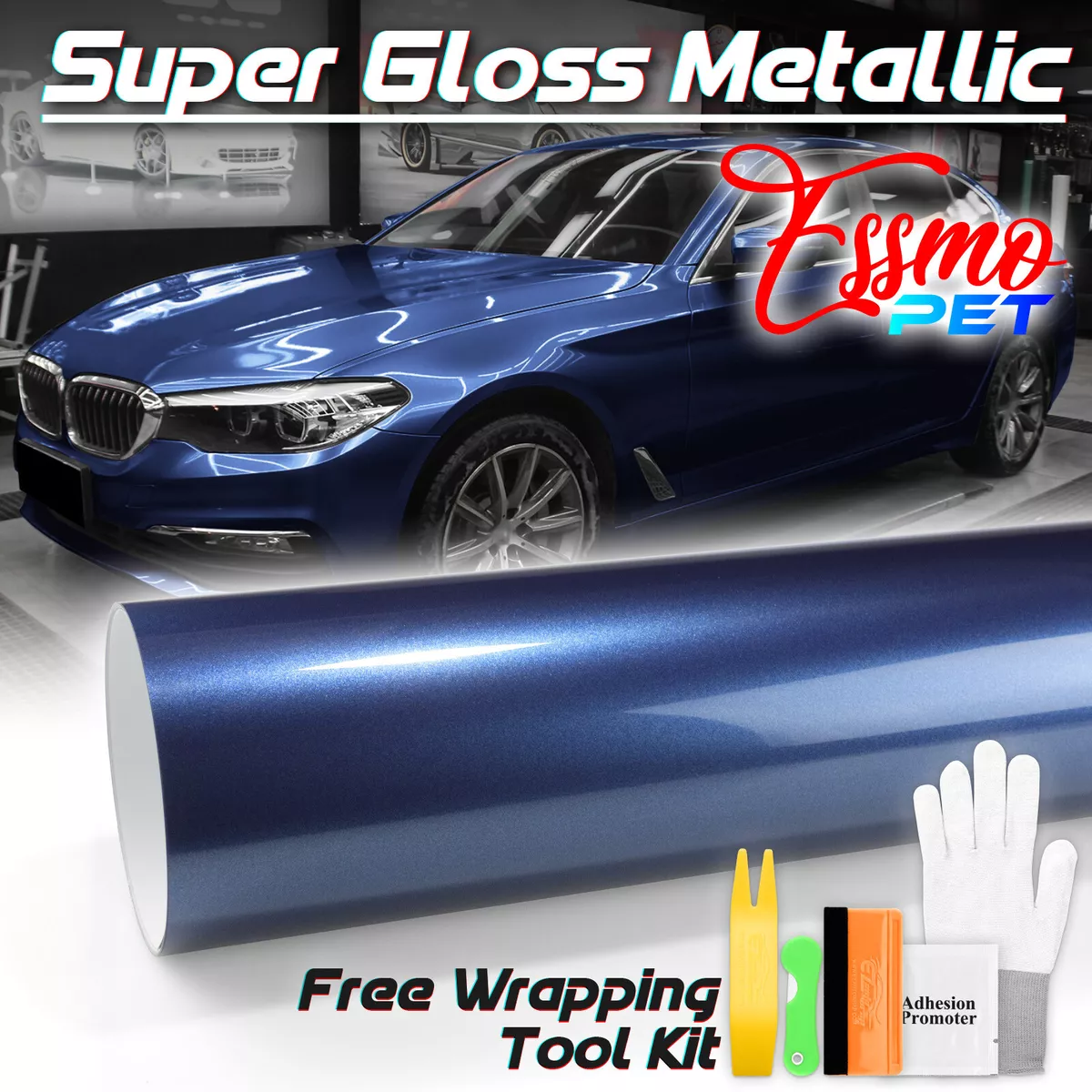 ESSMO PET Super Gloss Metallic Midnight Blue Vehicle Vinyl Wrap