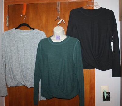 OLD NAVY ACTIVE Ladies' Large LONG-SLEEVE ATHLETIC SHIRTS w/ Knotted Hem  EUC