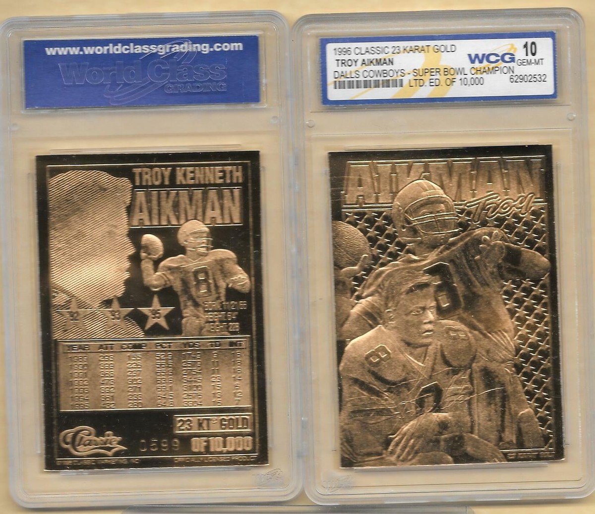 96 CLASSIC Troy Aikman 23 Kt Gold Card Dallas Cowboys Super Bowl