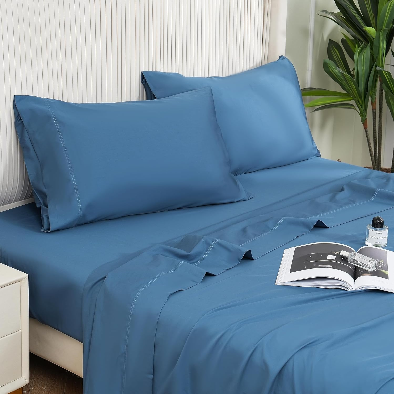 Queen Sheet Set - 100% Cotton Sheets Queen Size Set, 400 Thread Count Sateen, 16