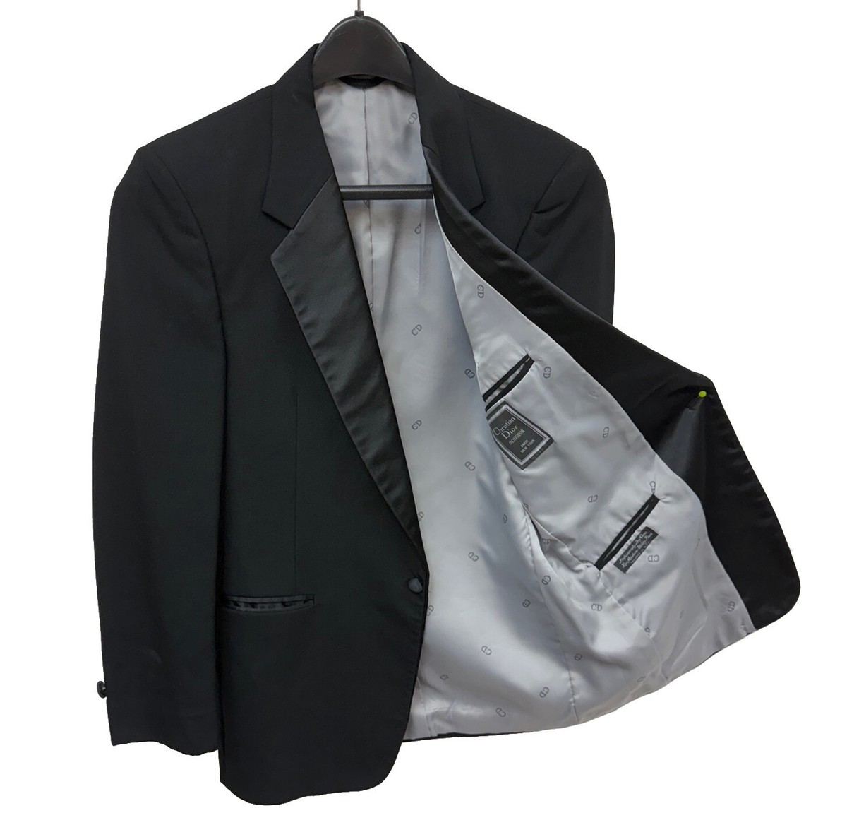 Retro Christian Dior Men's Black Tuxedo Jacket Satin Lapels Made