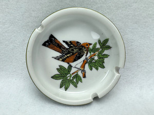 Vintage Bird Ashtray 3 Slot Round Green Side 4 1/2"