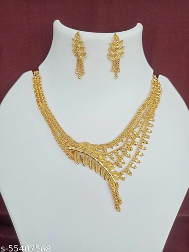 India Traditional One Gram Gold Choker Necklace Set For Women & Girls Freeship - 第 3/4 張圖片