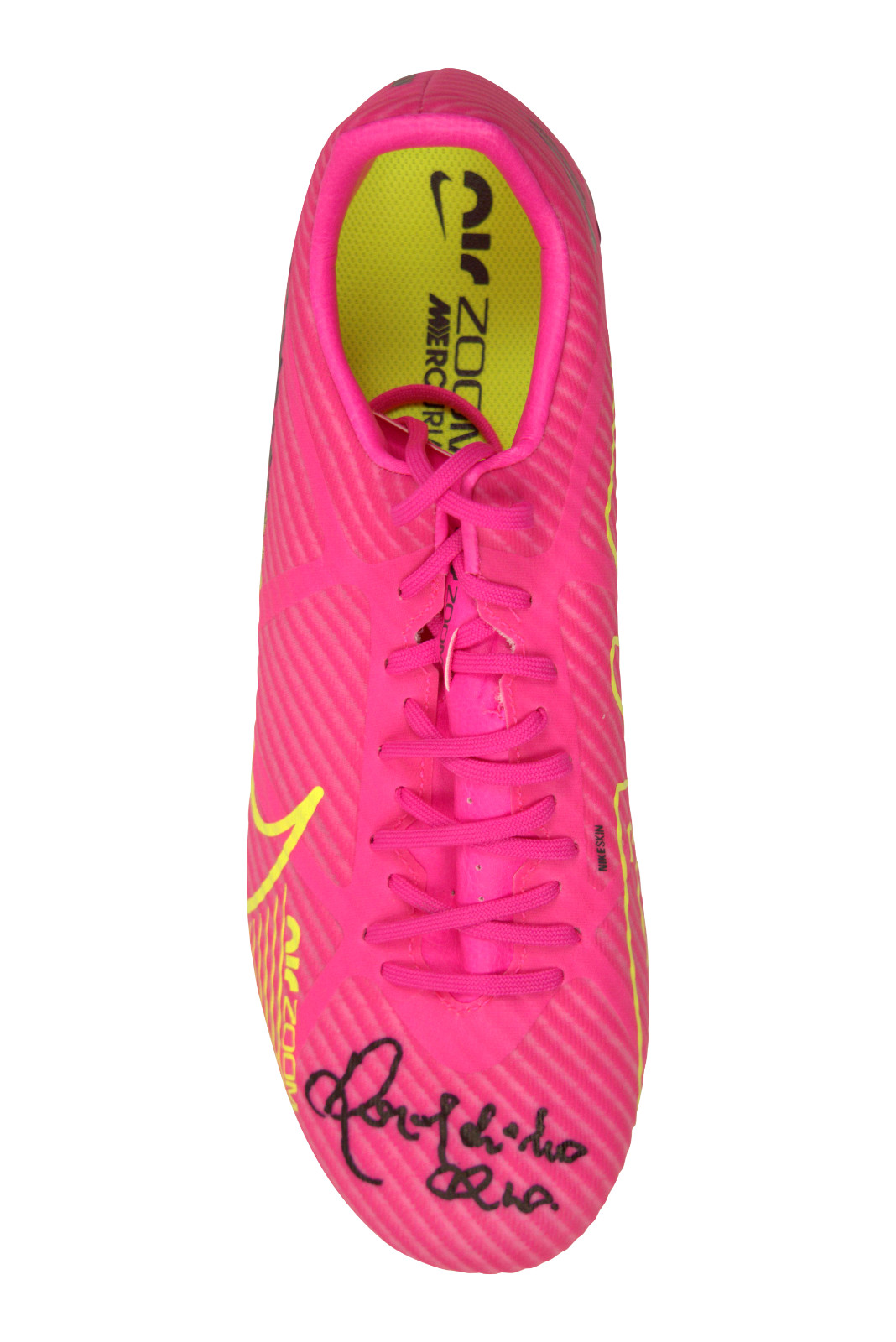 Botín de Fútbol Ronaldinho Firmado Nike Air Zoom Mercurial Rosa - Beckett Certificado de Autenticidad