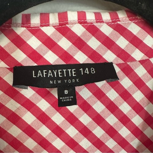 Camicetta donna Lafayette 148 manica 3/4 rosa e bianca a quadri con zip taglia 8 ottime condizioni - Foto 3 di 8