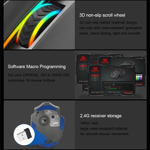 REDRAGON Impact Elite M913 RGB USB 2.4G Wireless Gaming Mouse - Picture 3 of 6