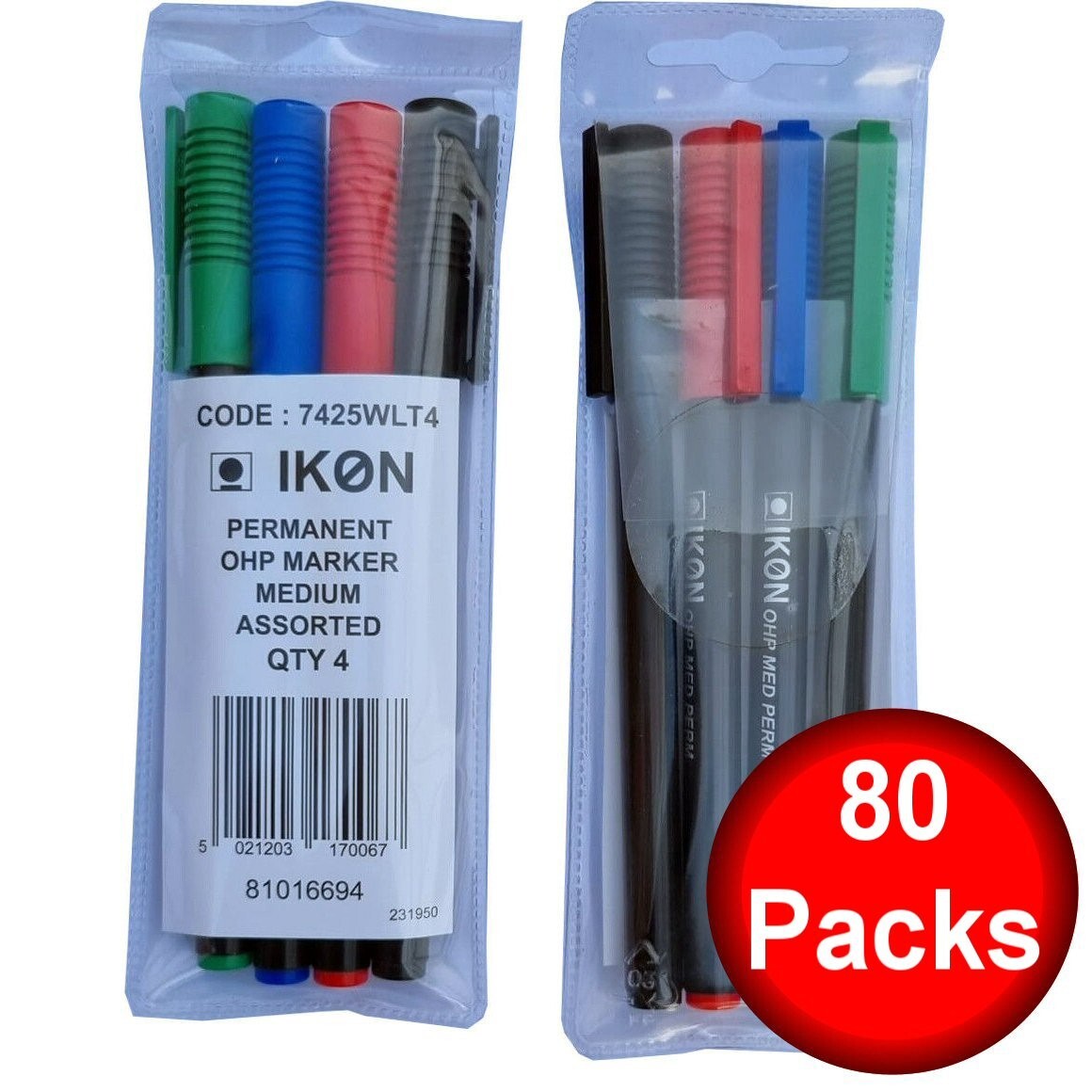 Ikon Medium Permanent Marker Pens OHP CD DVD 4 Colours Job Lot of 80 Packs