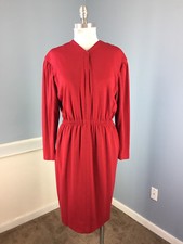 Vintage Adele Simpson 100% wool Red Midi Dres...