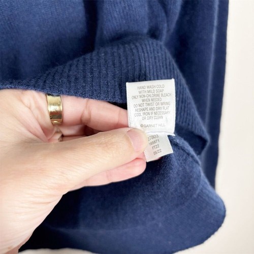 Garnet Hill Essential 100% Cashmere Retro Cardigan Size M Navy Blue Button Up - Imagen 8 de 11