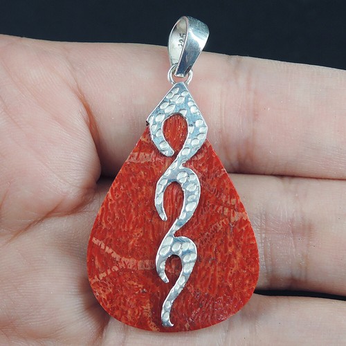 Joyería colgante de coral rojo natural con forma de lágrima de plata esterlina 925, RCP-191 - Imagen 2 de 5
