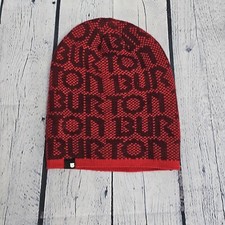 Burton Snowboard Beanie Hat Ski Hiking Running Red Gray All Over Logo
