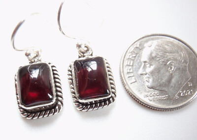 Granat Rechteck Ohrringe 925 Silber mit Seil Stil Akzenten
