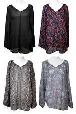 GARNET HILL L Silk Blouse Top Shirt Long Sleeve Multiple Prints Floral Paisley