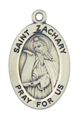 Patron Saint St Zachary 7/8" Oval Sterling Silver Medal on Rhodium ...