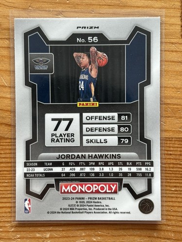 Jordan Hawkins RC 2023/24 Panini Prizm Monopoly PURPLE WAVE #56 Rookie Pelicans - Bild 2 von 2