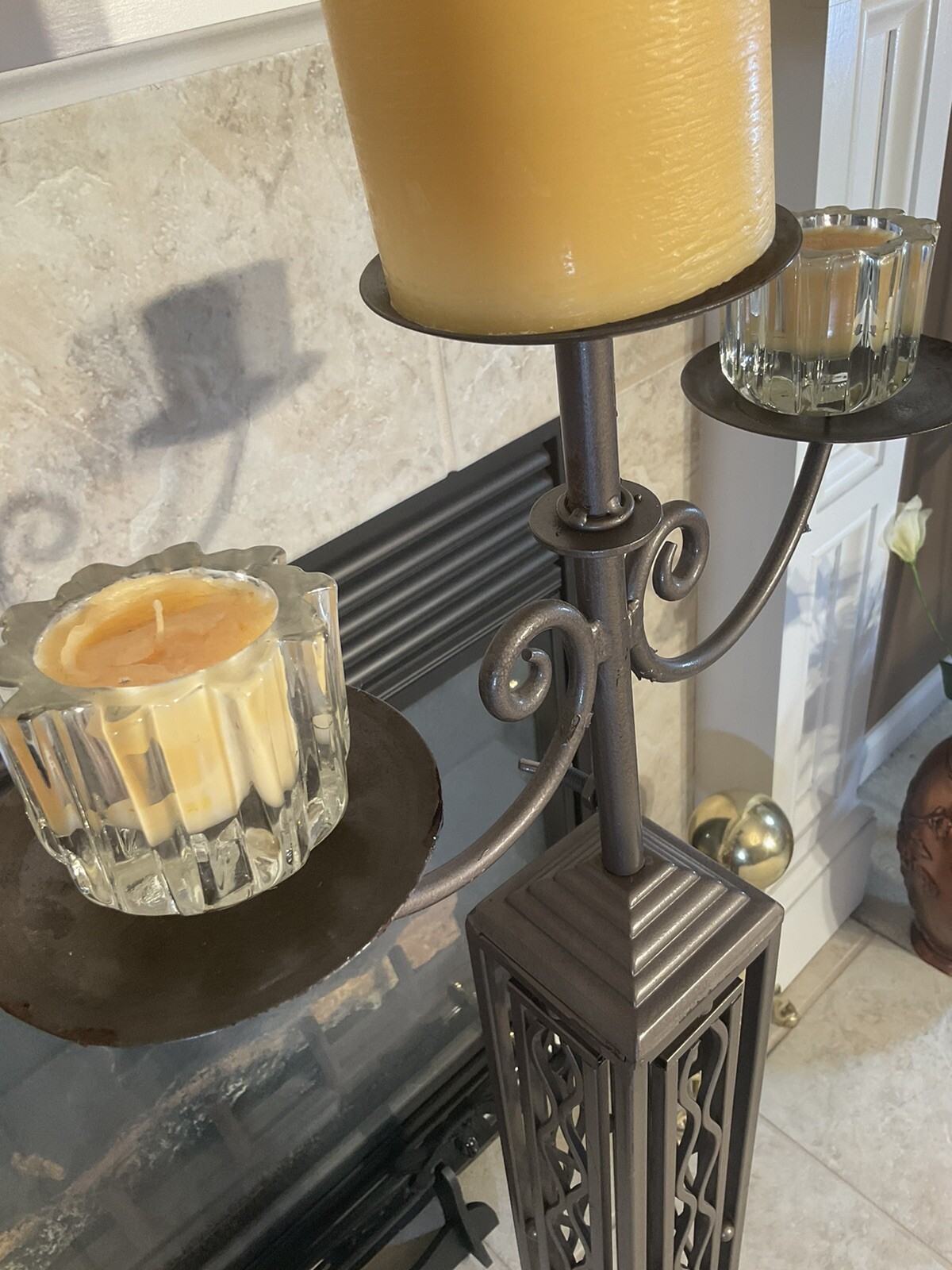 42 inch Tall Metal 3 Candle Holder Candle holder. Adjustable. Pre-Owned