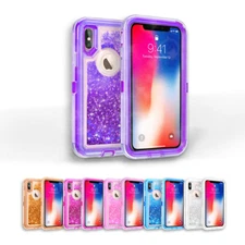 For Apple iPhone XR/XS/ XS MAX Armor ShockProof bling Glitter Liquid Case Cover