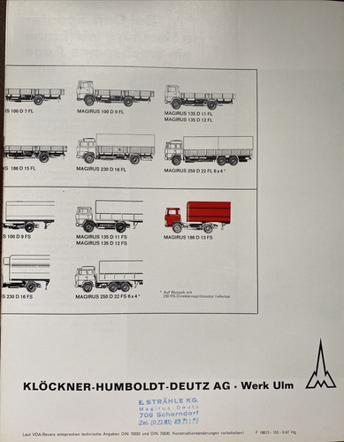 PROSPEKT MAGIRUS DEUTZ MAGIRUS 186D 13FL UND 186D 13FS MIT 113TO MIT BEILAGE - Bild 2 von 6