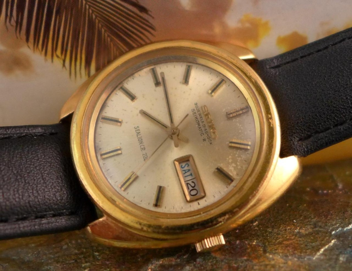 Classic 38mm Gold Plate Seiko 8306 8090 Sea Lion Seikomatic Mens
