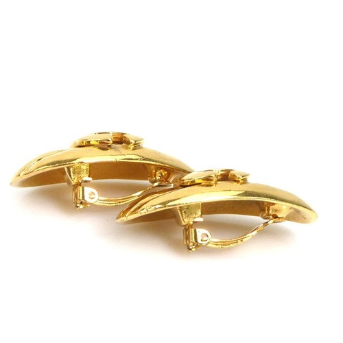 CHANEL Earrings AUTH Coco Logo Mark Vintage Gold CC medal 2.4x4.2cm Line Clip on - Picture 3 of 5