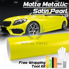Premium Matte Metallic Satin Pearl Neon Yellow Vinyl Car Wrap Sticker Decal Film