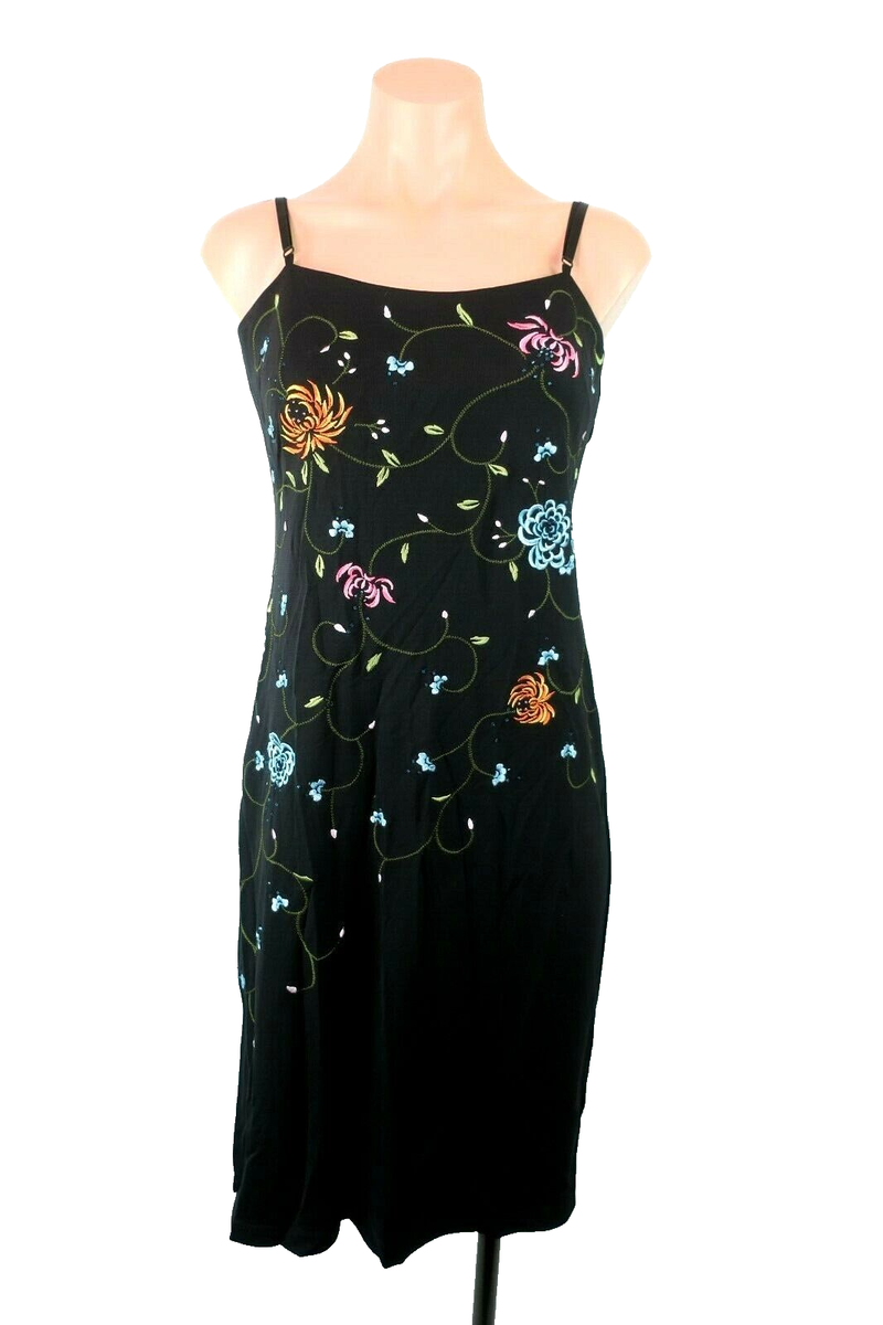 VTG 90s BCBG MAX AZRIA Slinky Slip Dress Floral Embroidered